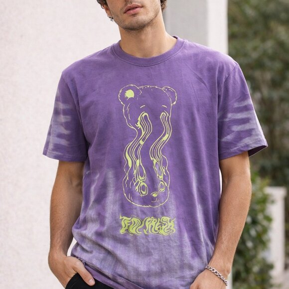 Teddy Fresh Other - Teddy Fresh Acid Trip brushed bleach dye T-shirt in purple with a trippy bear